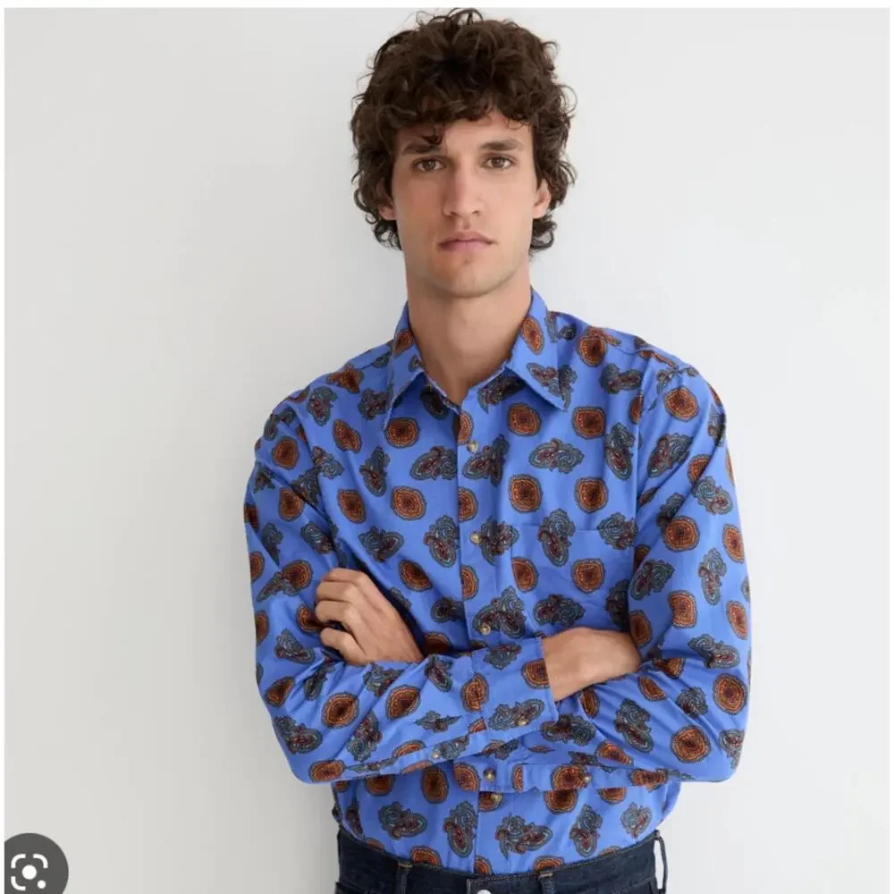 **NWT J. Crew Men's Blue Multi Blake Paisley Vintage Twill Shirt